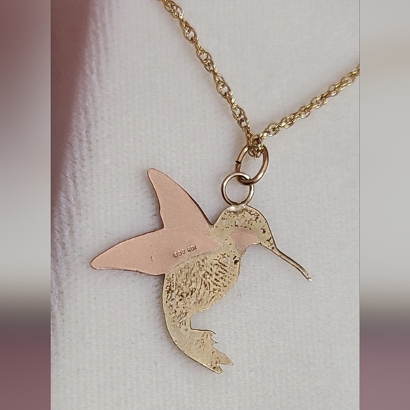 Vintage 10k gold hummingbird necklace C.CO black hills gold yellow rose gold vtg - Picture 14 of 16